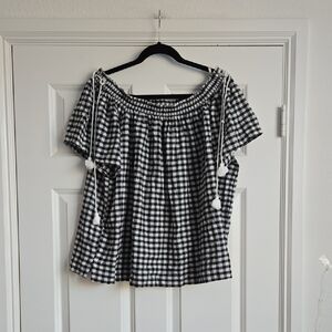 LOFT Black and White Gingham Off-Shoulder Top